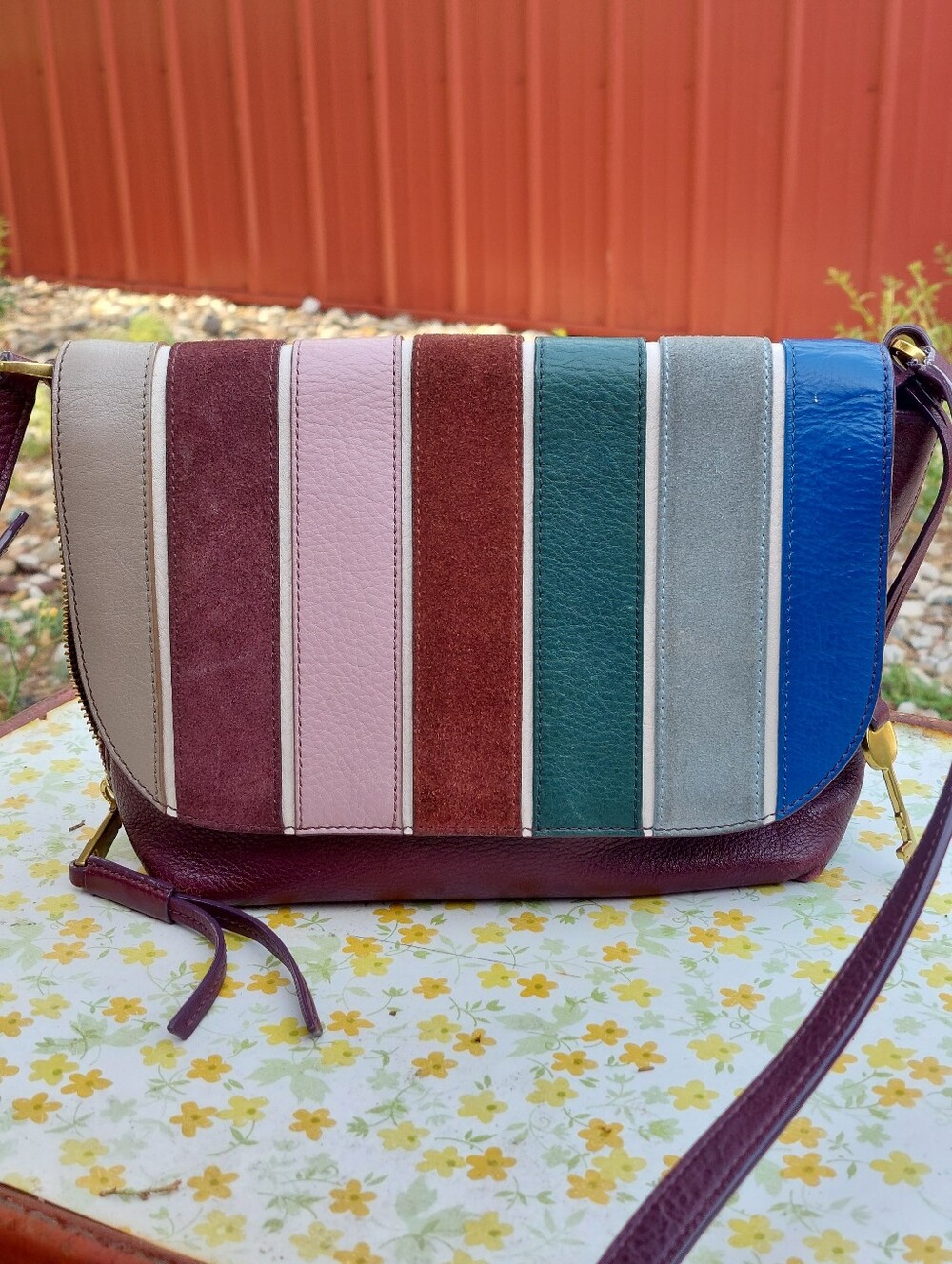 Striped Fossil leather bag purse